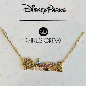 Disney Parks x Girls Crew Disneyland Attractions Icons Castle CZ Gold Necklace